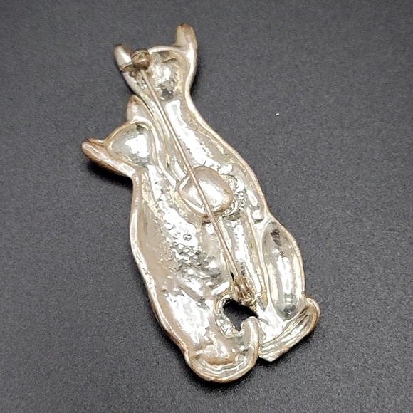 Two Sad Silver Tone Cats Brooch - Picture 3 of 4